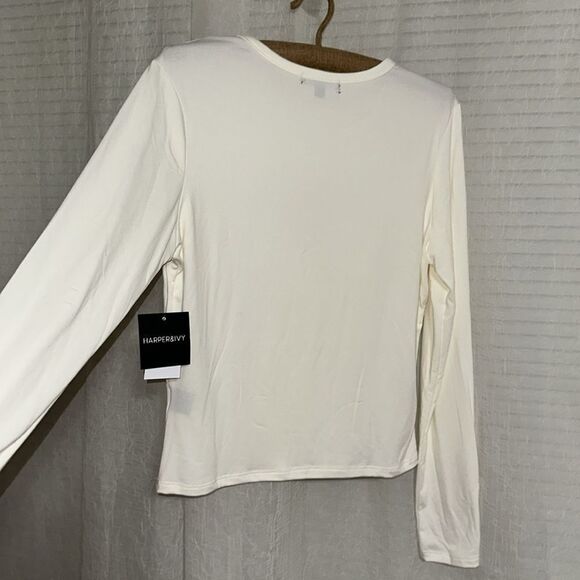 HARPER & IVY S XL Ivory Red Graphic Après Ski Long Sleeve Crop Stretch Tee - Picture 7 of 14